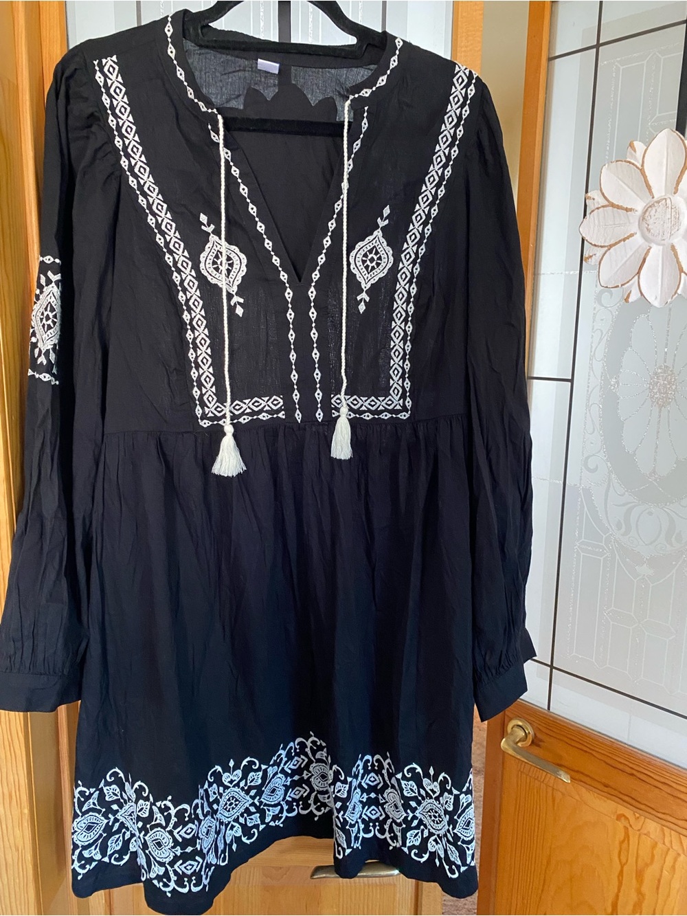 Old Navy Black Mini Dress with White Embroidered Detail